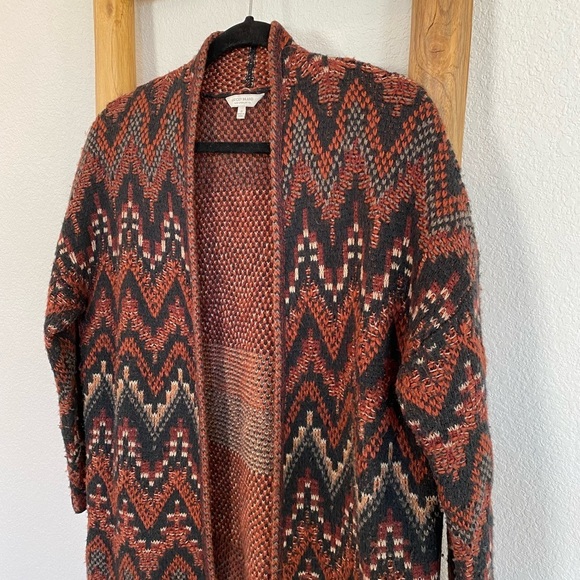 Lucky Brand Southwestern Open Front Long Chunky Knit Cardigan Small Fall Boho - Picture 2 of 6